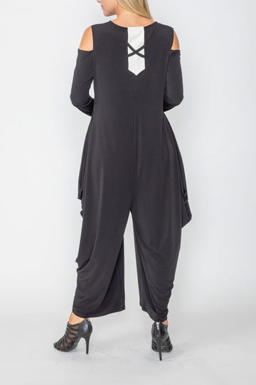 Black Open Shoulder Long Sleeve Jumpsuit